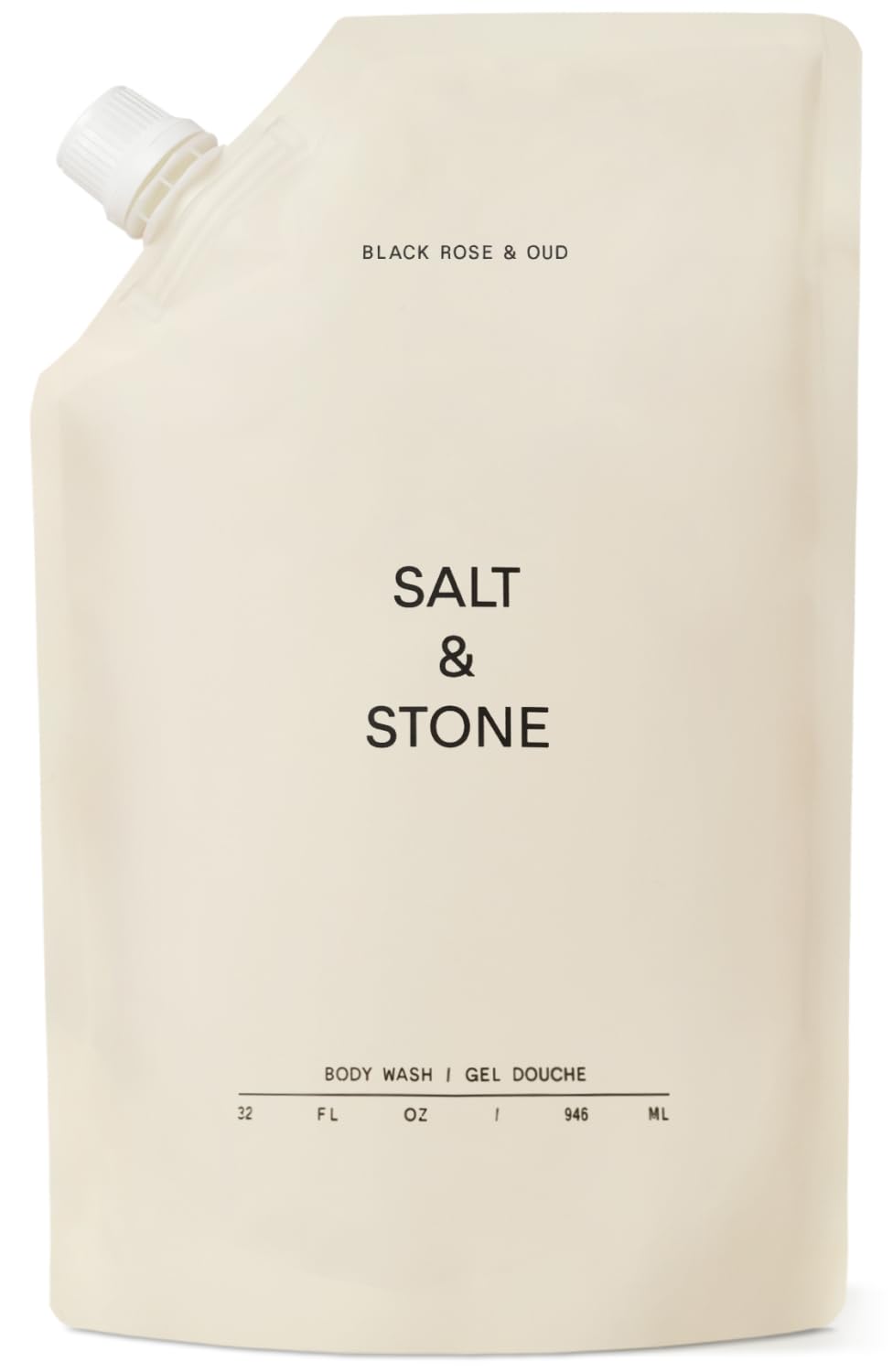 Salt & Stone Body Wash with Antioxidants for Deep Moisture | For Women & Men, Sulfate, Paraben, & Dye Free, Leaving Skin Soft and Hydrated | Black Rose & Oud Refill 32 fl oz