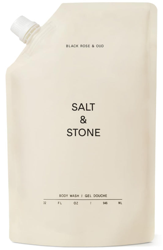 Salt & Stone Body Wash with Antioxidants for Deep Moisture | For Women & Men, Sulfate, Paraben, & Dye Free, Leaving Skin Soft and Hydrated | Black Rose & Oud Refill 32 fl oz
