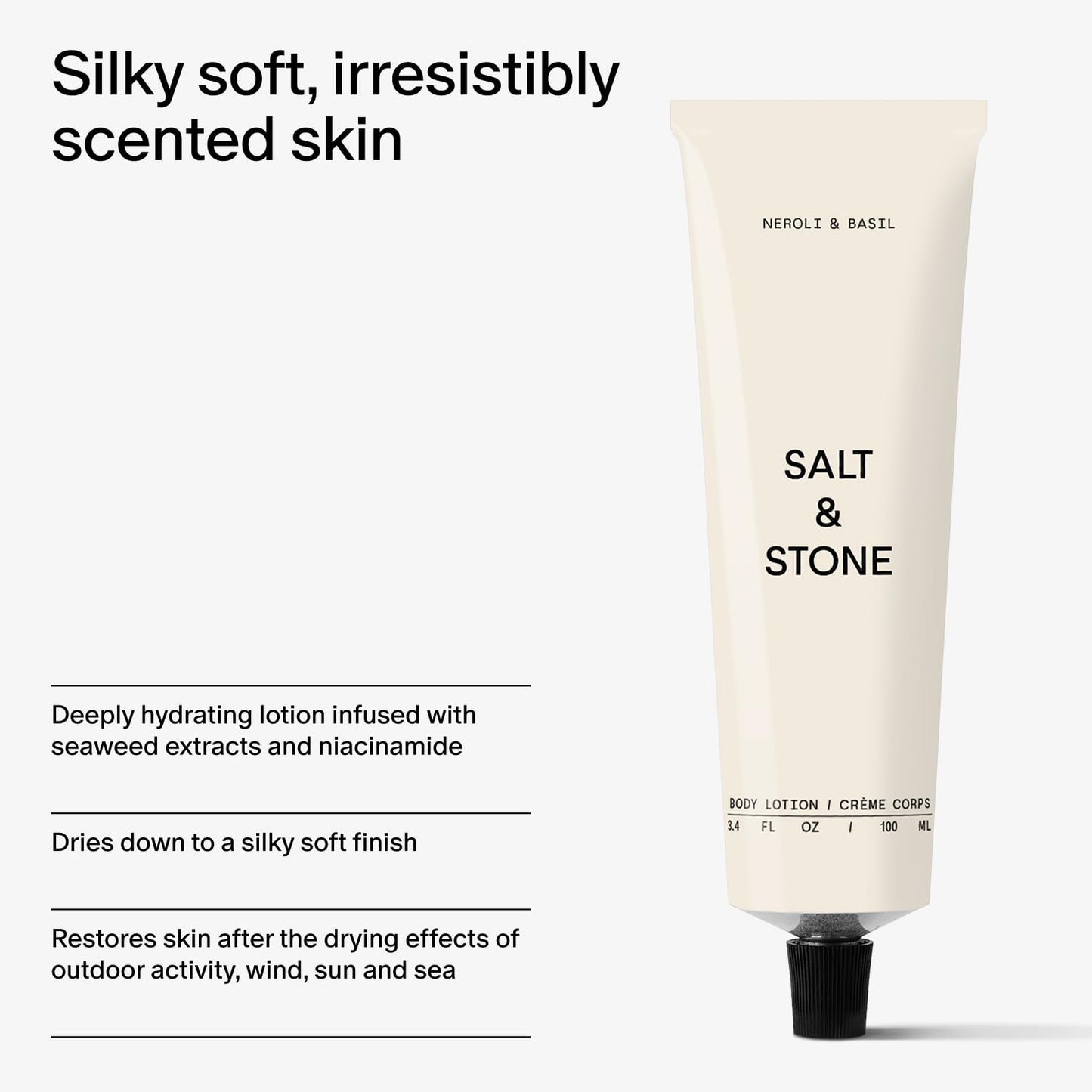 Salt & Stone Body Lotion for Women & Men | Neroli & Basil | Hydrates, Nourishes & Softens Skin | Restores Dry Skin | Fast-Absorbing | Cruelty-Free & Vegan | 3.4 fl oz