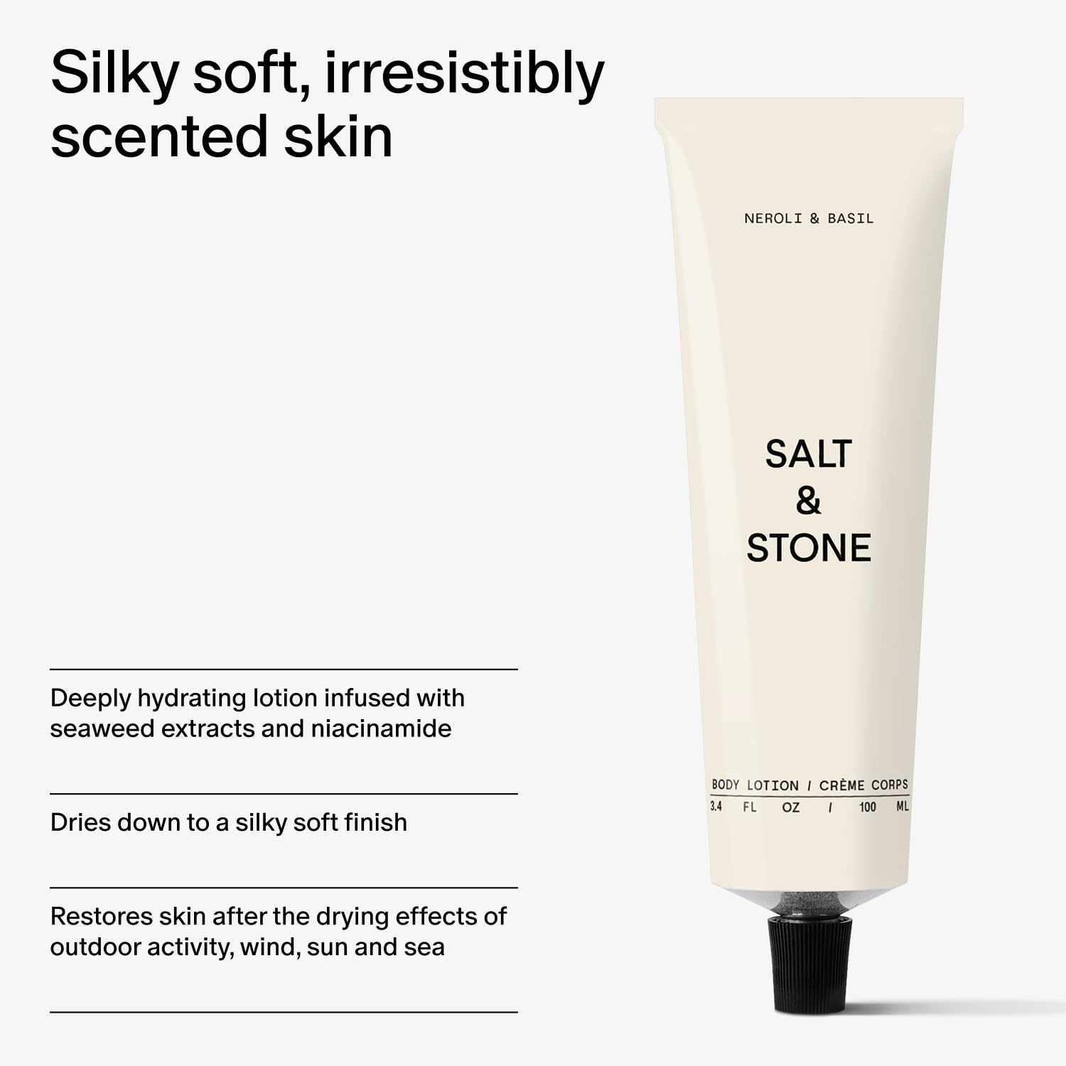 Salt & Stone Body Lotion for Women & Men | Neroli & Basil | Hydrates, Nourishes & Softens Skin | Restores Dry Skin | Fast-Absorbing | Cruelty-Free & Vegan | 3.4 fl oz